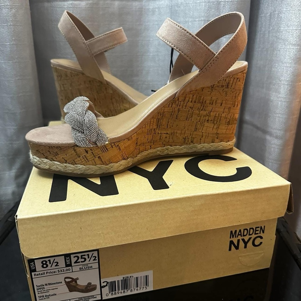 Madden NYC Blush Cream Wedge Sandals